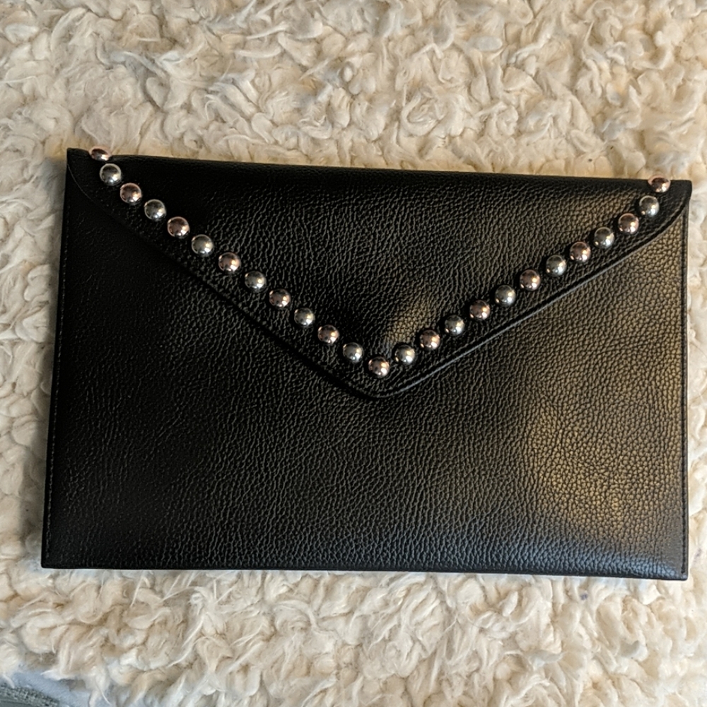 Studded black envelope clutch